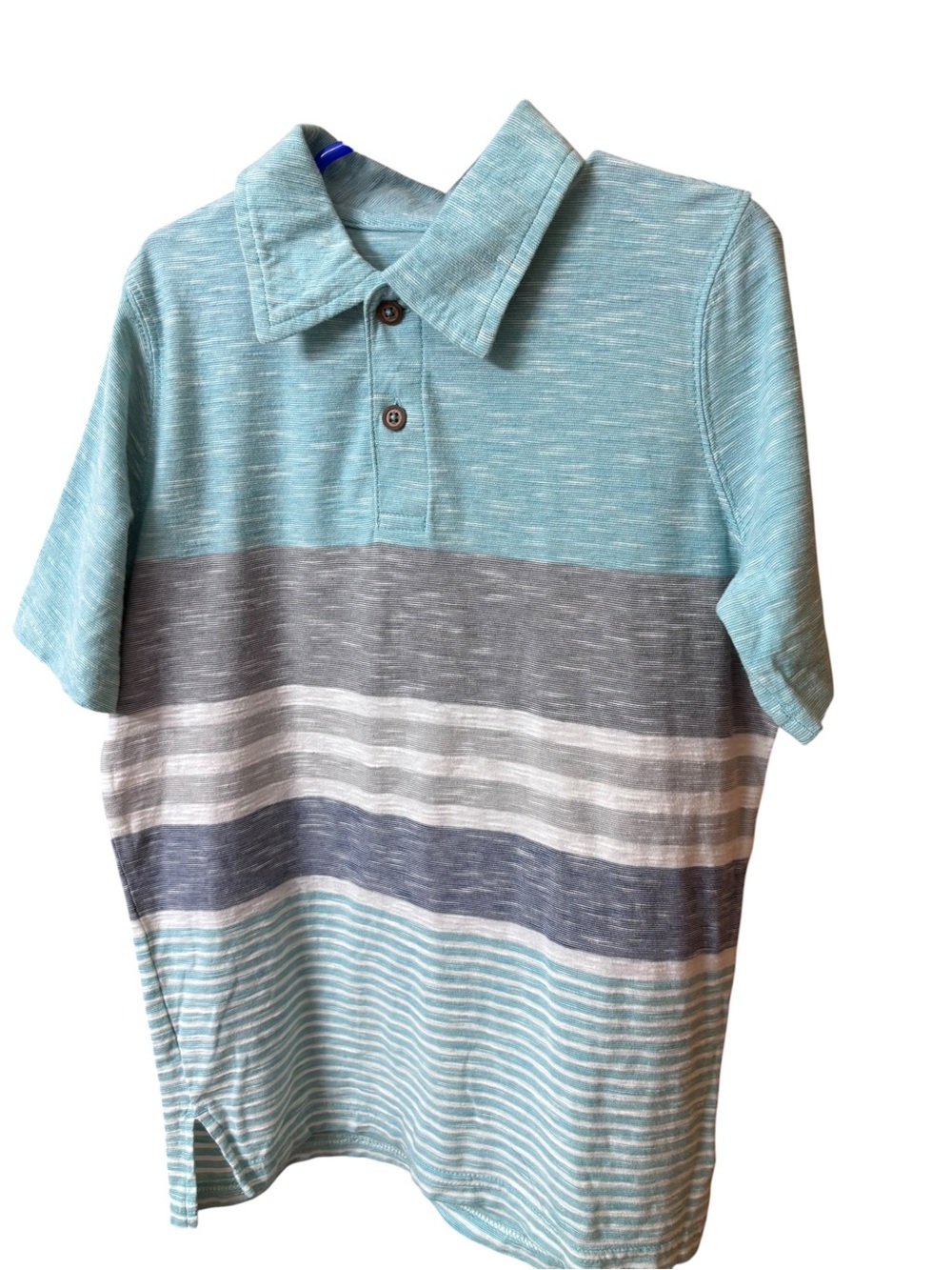 EUC Sonoma Boys 7X Striped Colorblock Cotton Polo Shirt Aqua Blue